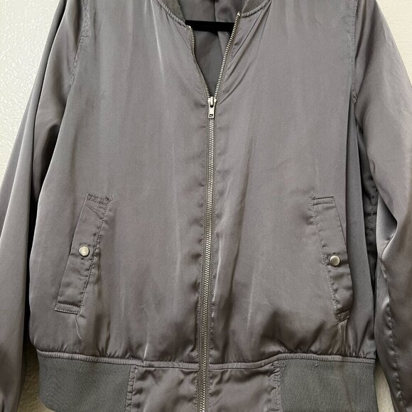 PHILOSOPHY Y2k 90s Style Gray Satin Bomber Full Zip Lined Jacket Size Medium - Picture 4 of 11